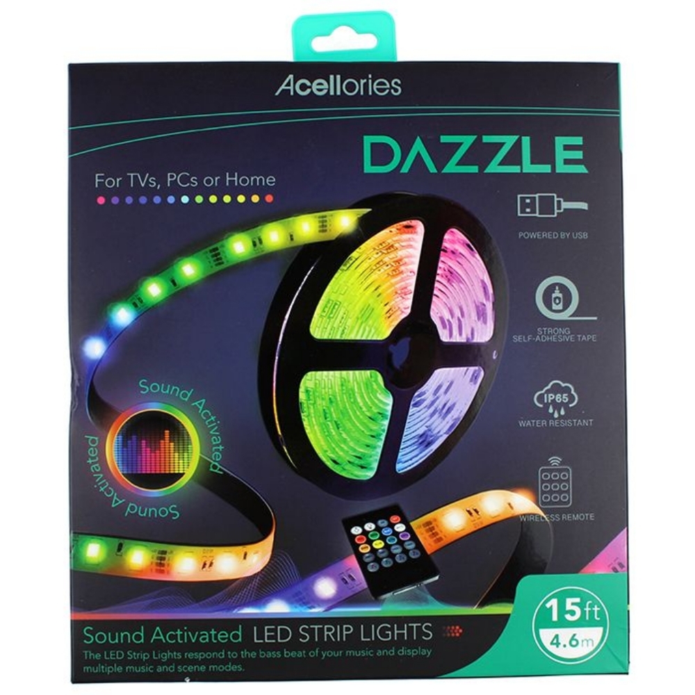 2x Smart Home Sound Activated Multi-Color LED Light Strip with Remote